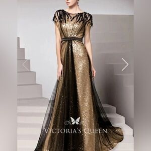 Gold and Black Sequin Evening Gown great for the Marine Corps ball